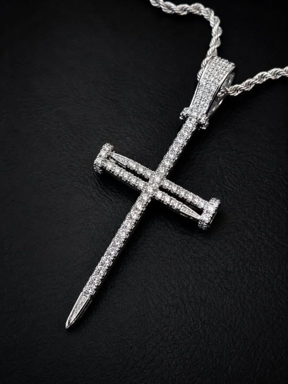 Lab Simulated Diamond Nail Cross Necklace